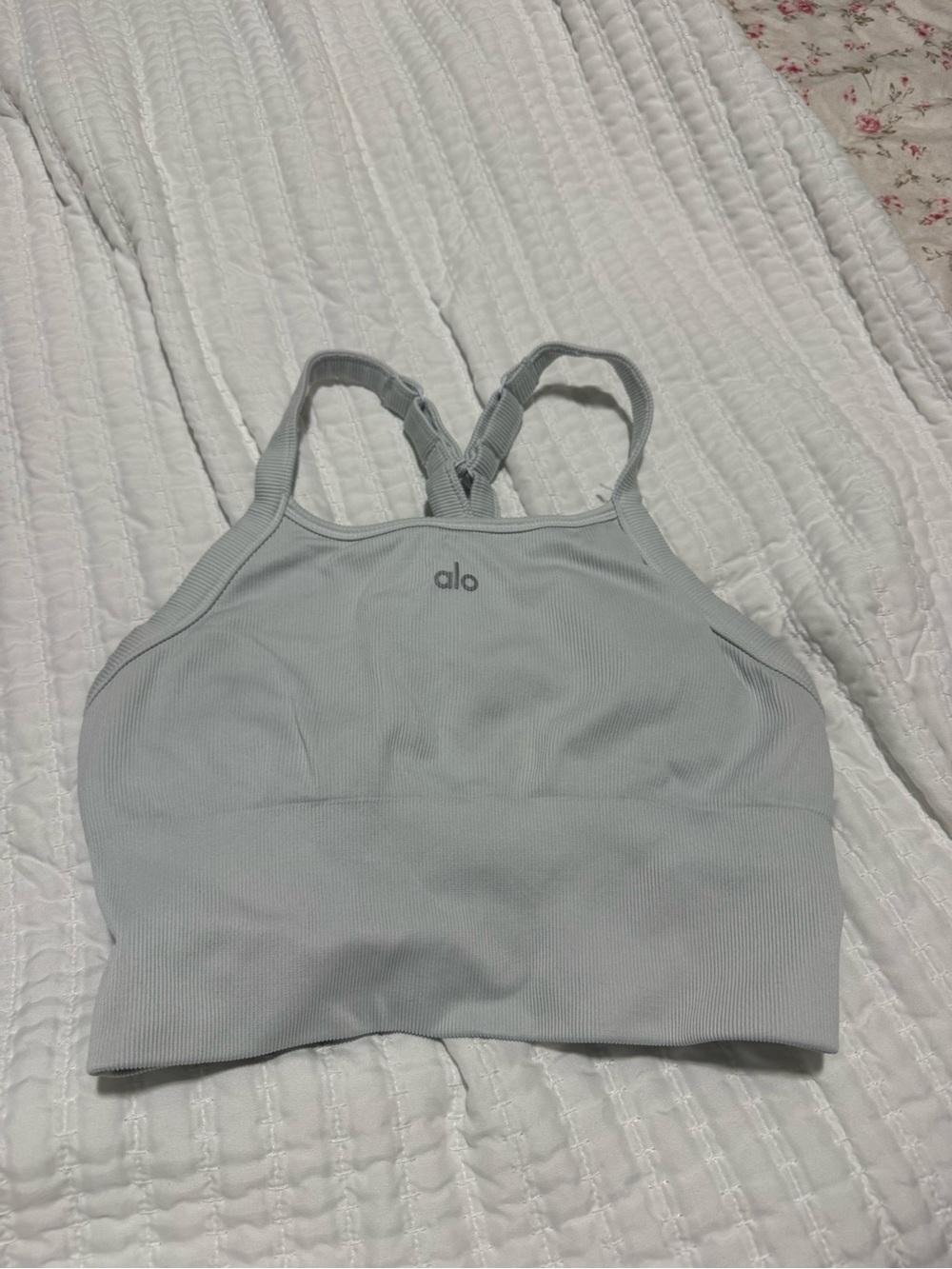 ALO Yoga white Ribbed High-Neck Sports Bra